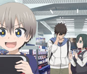 uzaki playing a game in the mall